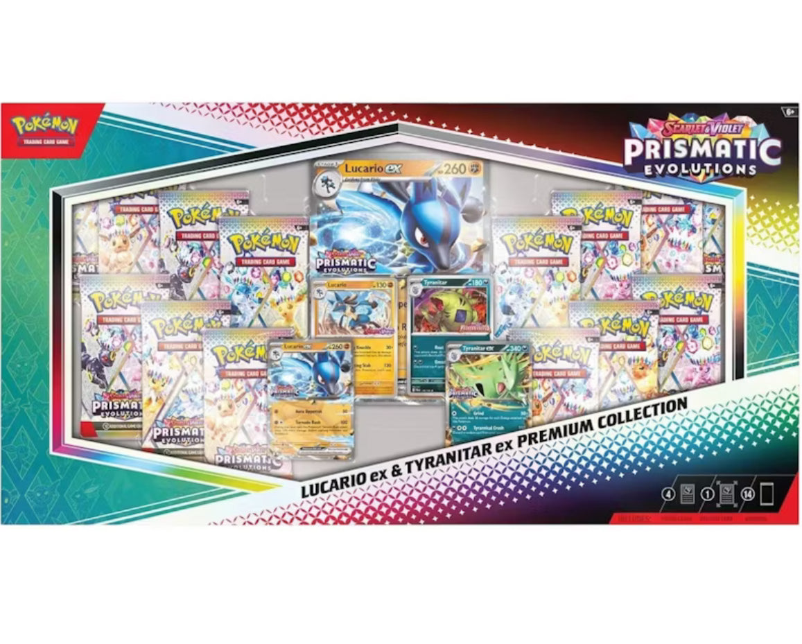 Pokémon TCG Cards Scarlet & Violet Prismatic Evolutions Lucario EX & Tyranitar EX Premium Collection